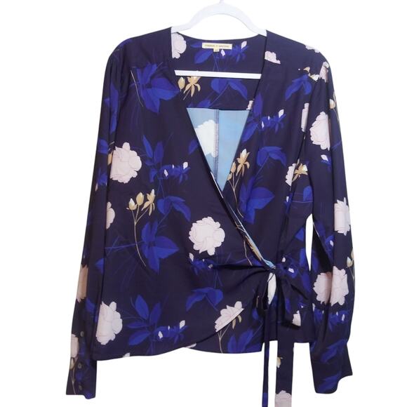 Standards & Practices Elise Floral-Print Tie Long Sleeve Mid Bloom Blouse Sz 2X - Picture 1 of 9